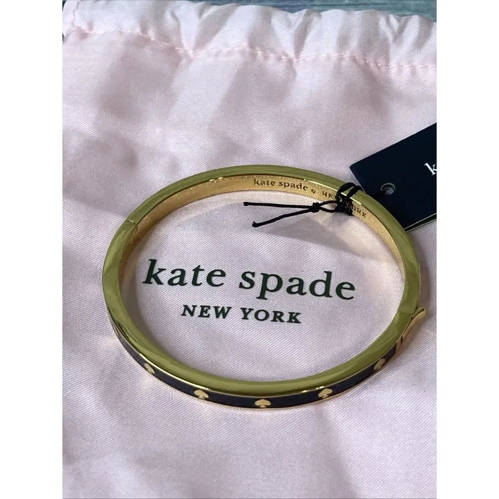 Kate Spade New York Black Enamel Gold Tone Hinge Bracelet Bangle‎ NWT